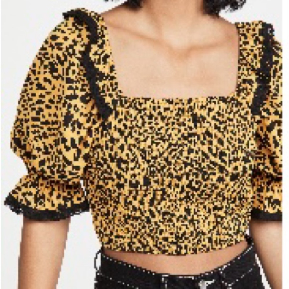 English Factory Ruffle Sleeve Leopard Print Top - Picture 3 of 5